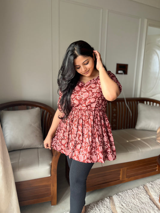Isha - Maroon Peplum Top