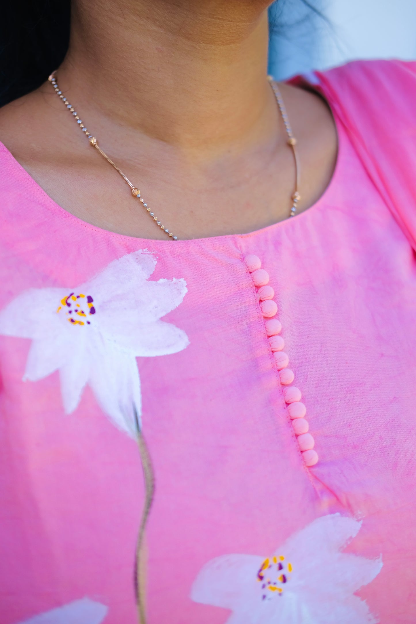 Haritha - Pink Hand Painted 3 Pcs Kurti Set