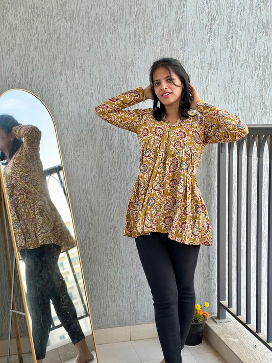 Nila - Mustard Peplum Top