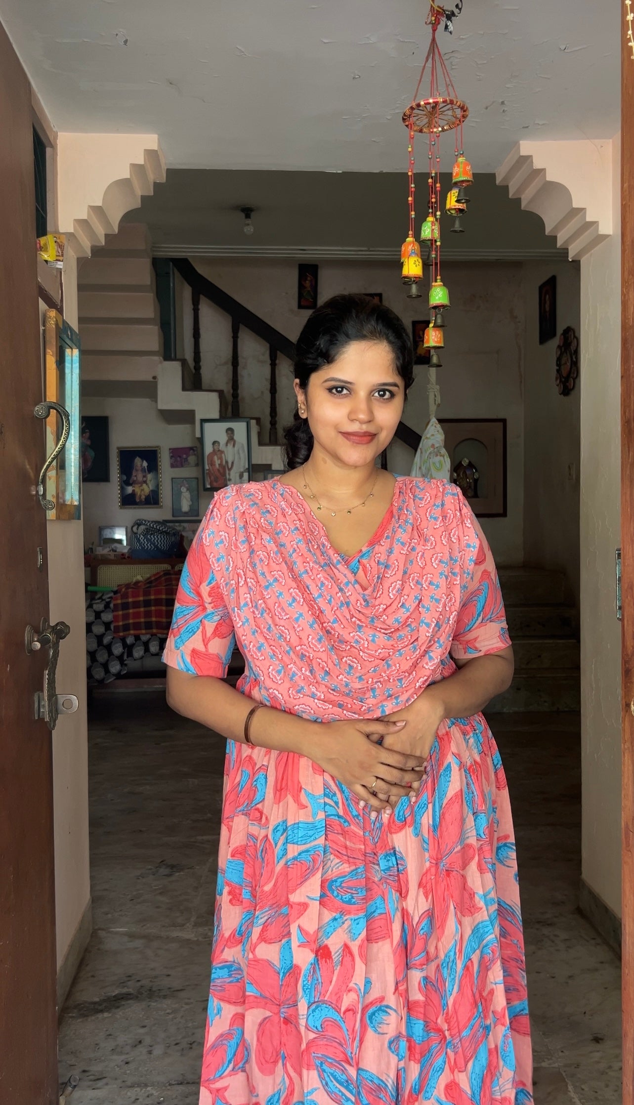 Kaveri - Pink Floral Maxi Nighty