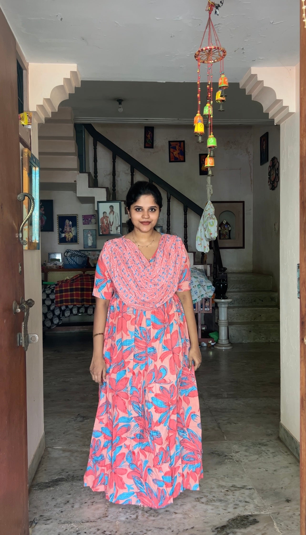 Kaveri - Pink Floral Maxi Nighty