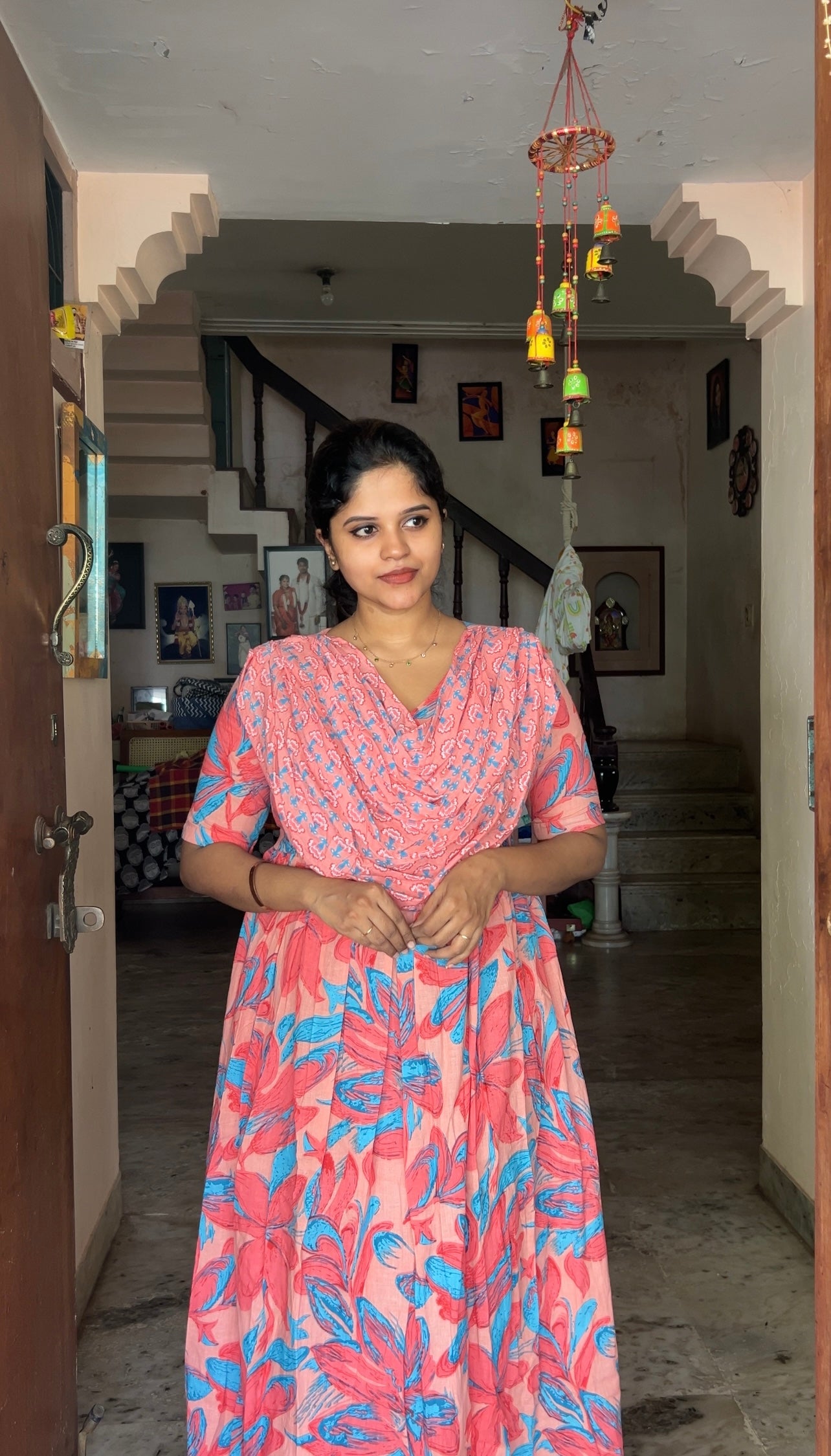 Kaveri - Pink Floral Maxi Nighty