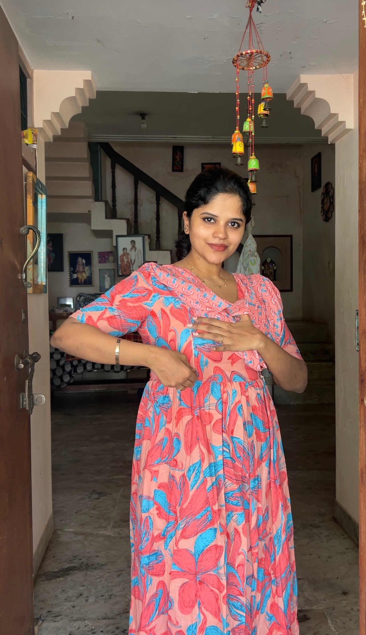 Kaveri - Pink Floral Maxi Nighty