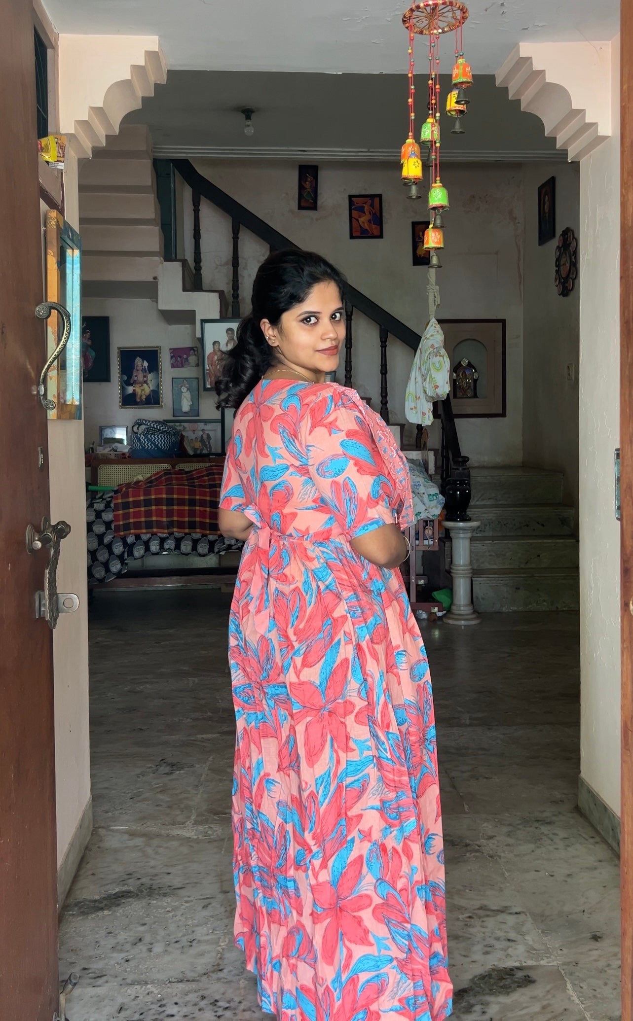 Kaveri - Pink Floral Maxi Nighty