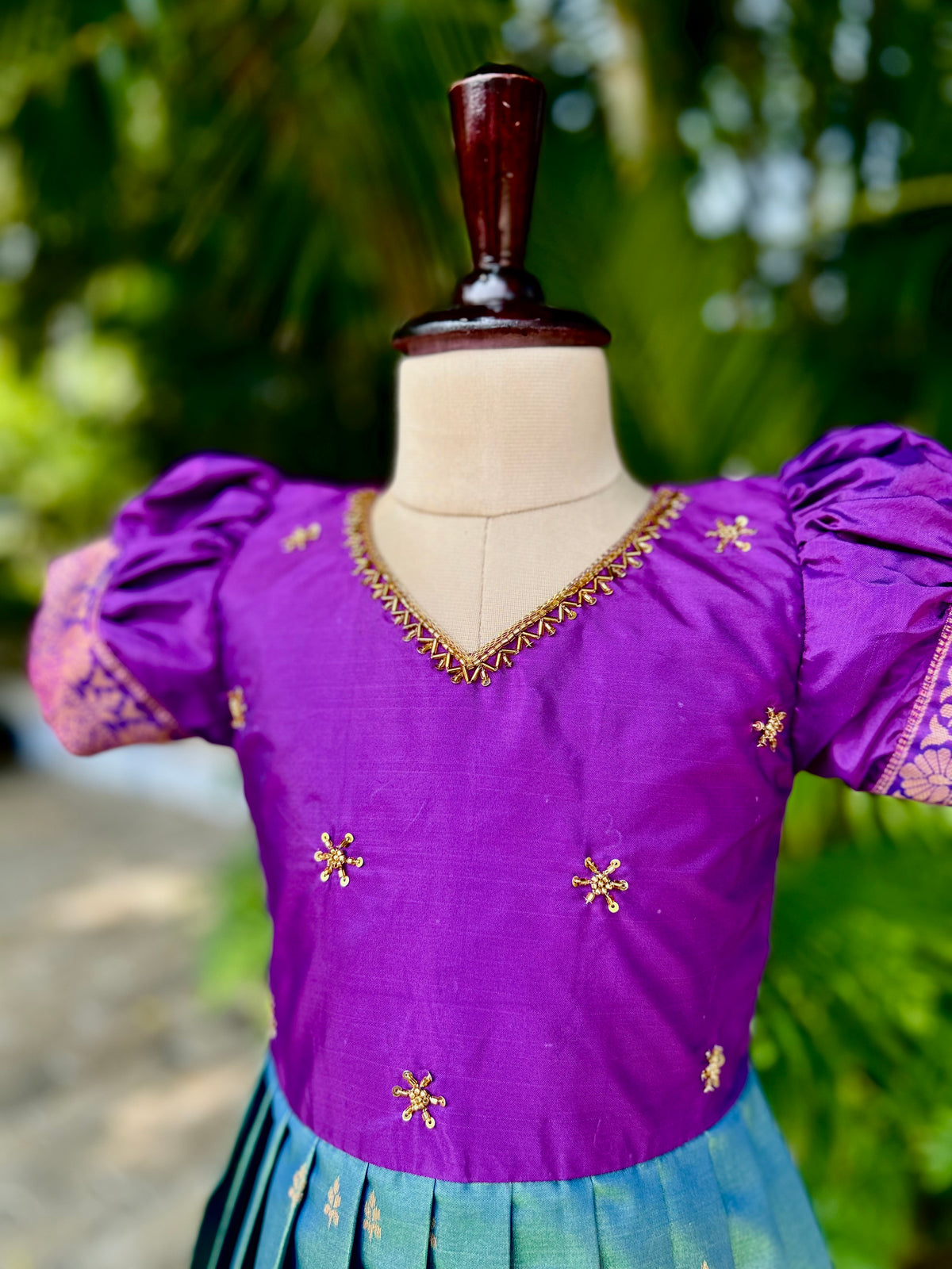 Suhani - Teal Blue & Violet Silk Maxi Dress With Dupatta