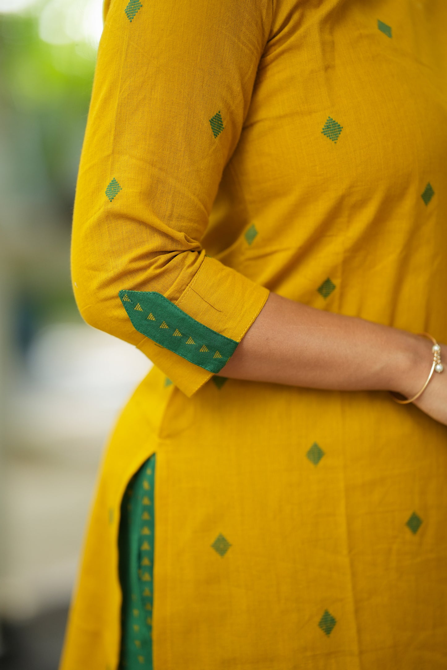 Mathura - Yellow And Green Handloom Cotton Co-ord Set