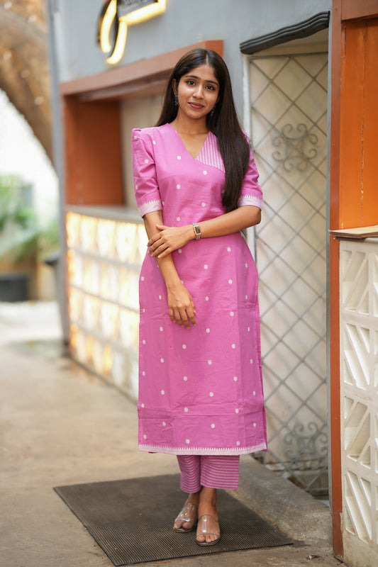 Saanvi - Pink Handloom Kurti Set