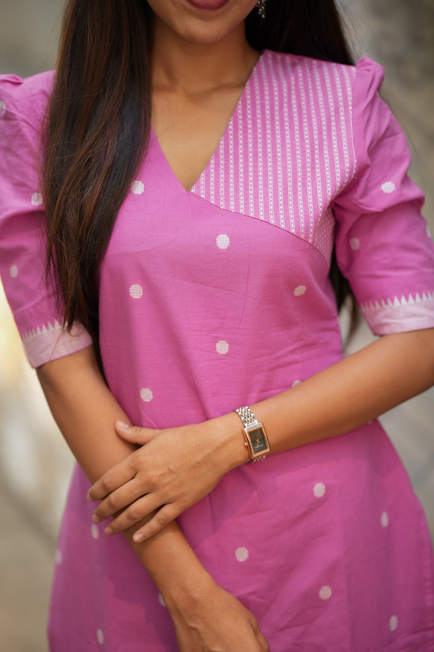 Saanvi - Pink Handloom Kurti Set