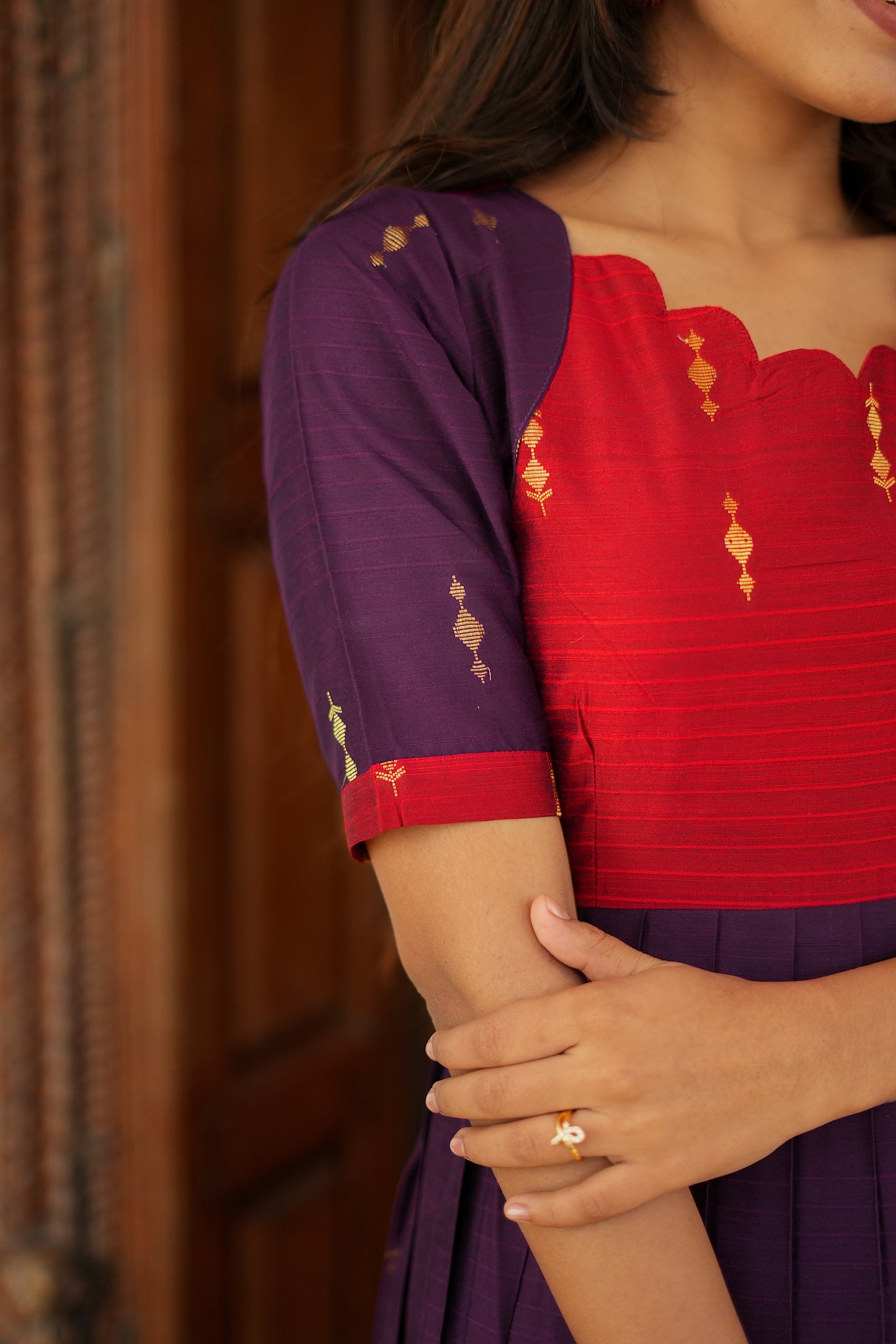 Niharika - Red And Plum Pleated Maxi