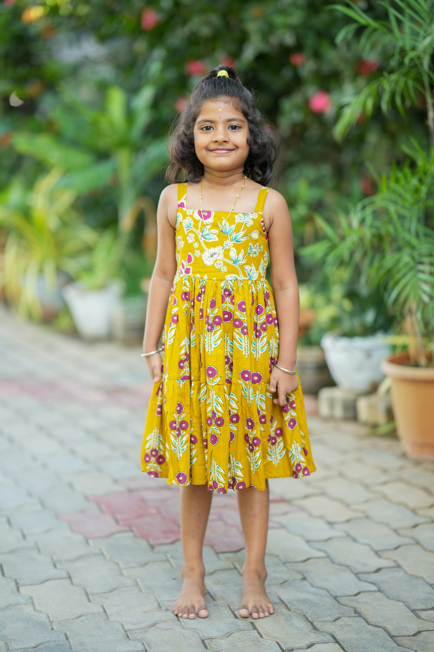 Krisha - Yellow Kids Cotton Midi Dress