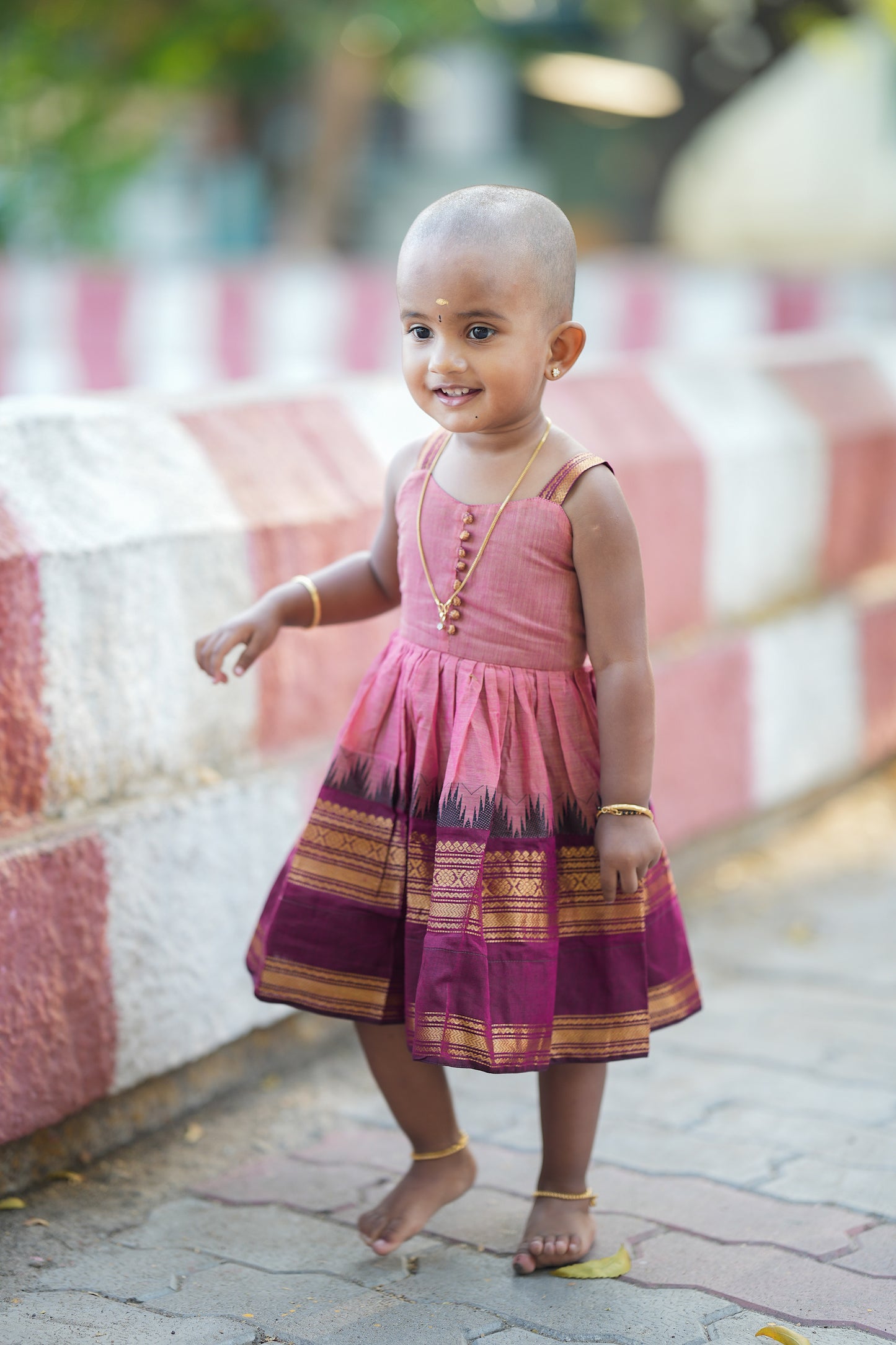 Aadhirai - Pink Cotton Kids Frock