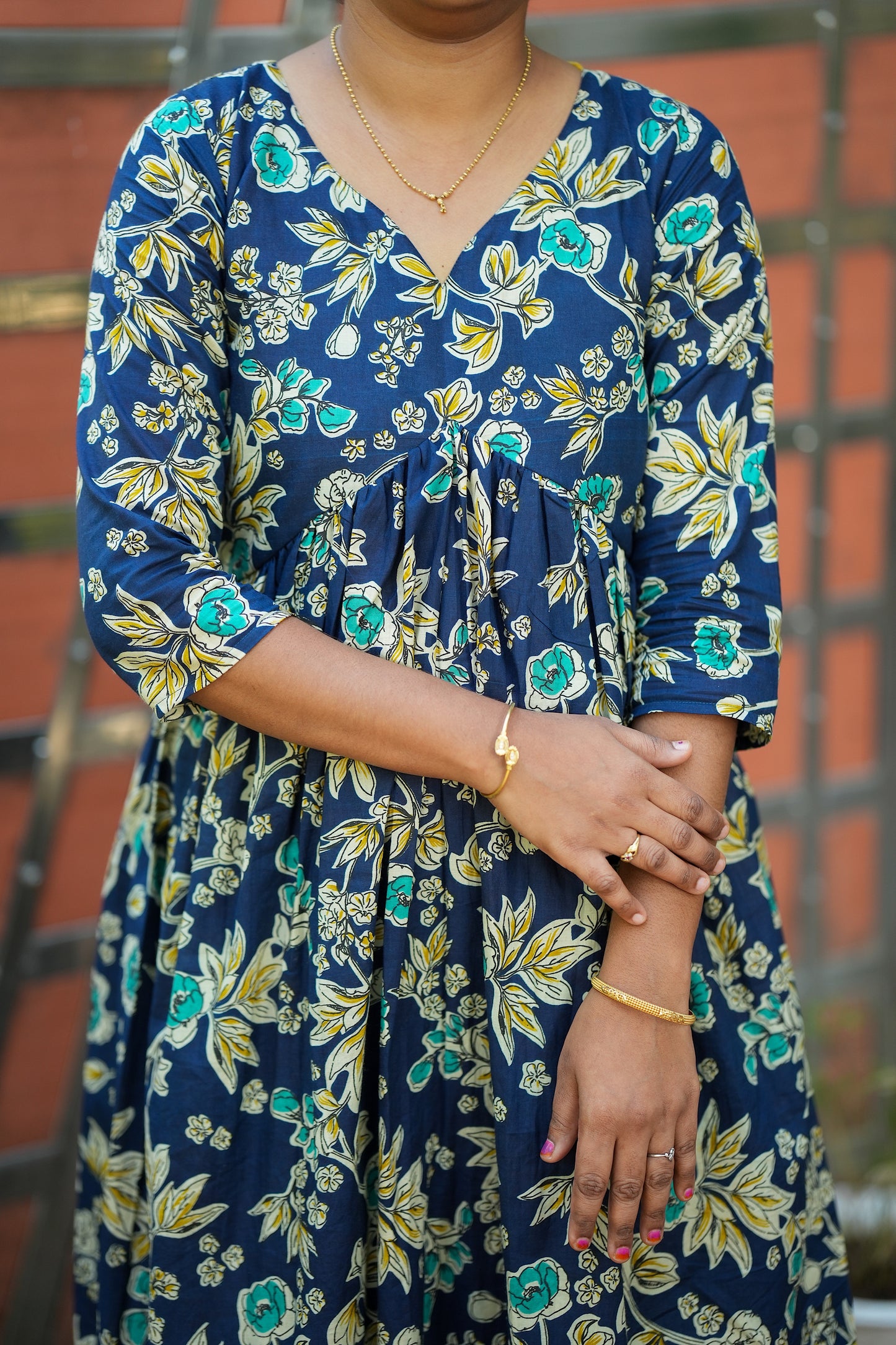 Dhanya - Royal Blue Cotton Alia Cut Kurti Set