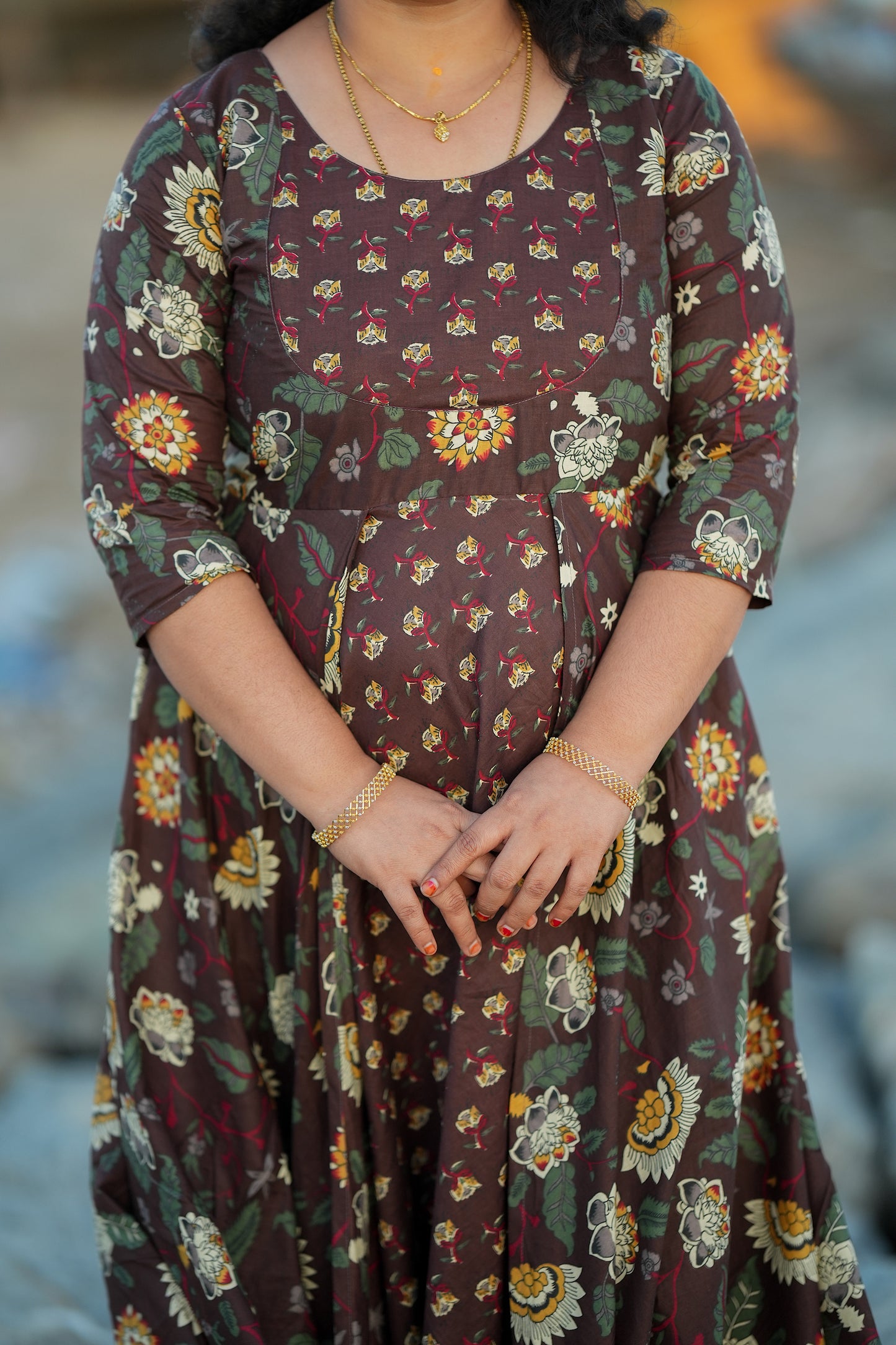 Medha - Brown Cotton Anarkali Set