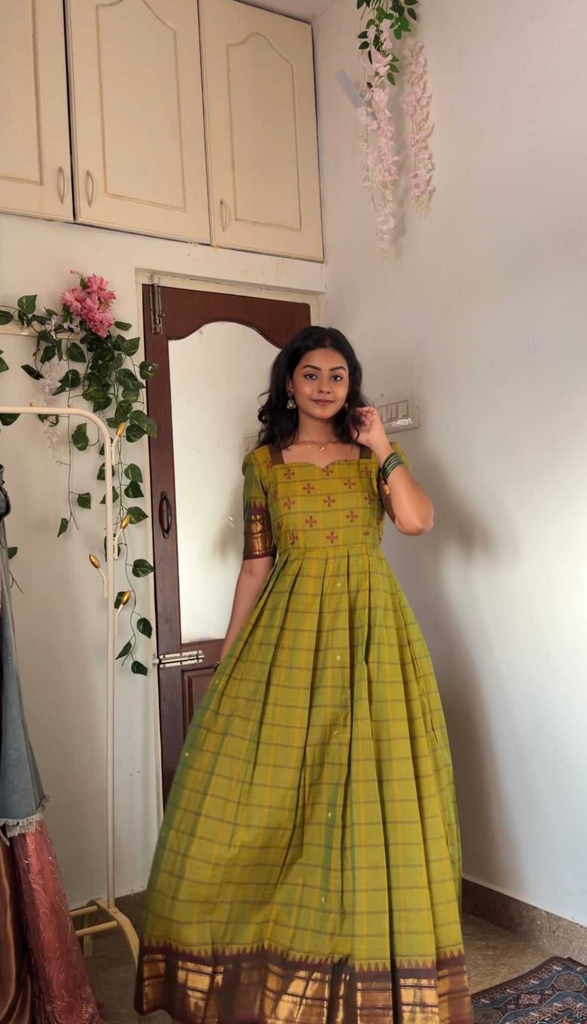 Akshara - Tea Green Cotton Multiwear Ethnic Set Pleated Up Akshara - Tea Green Cotton Multiwear Ethnic Set Pleated Up