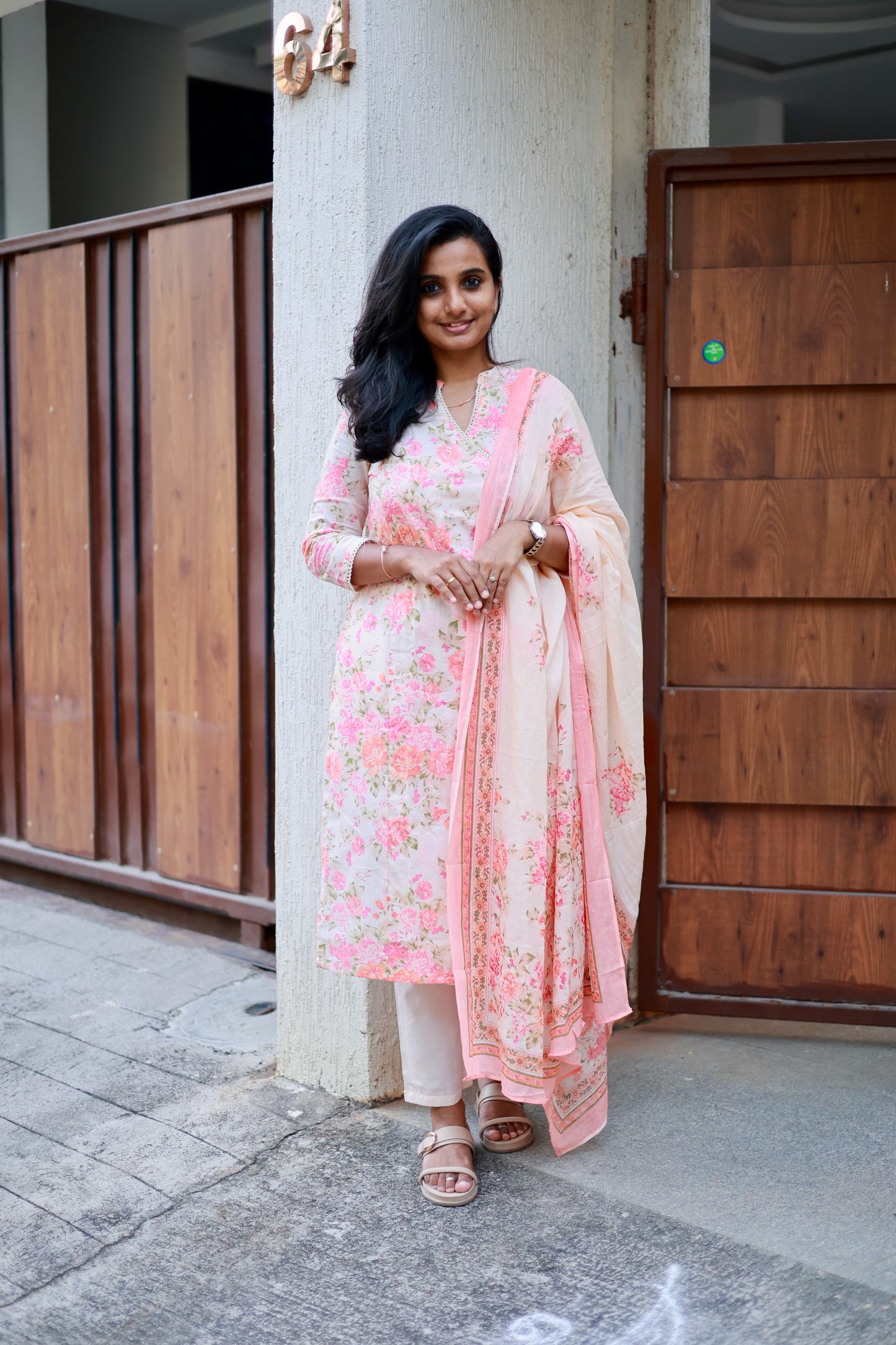 Aditi - Peach Floral Kurta Set
