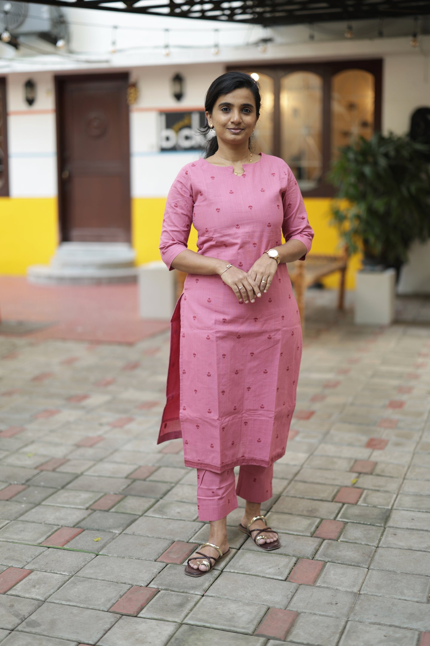 Vidhya - Pink 2pcs Handloom Cotton Salwar Set