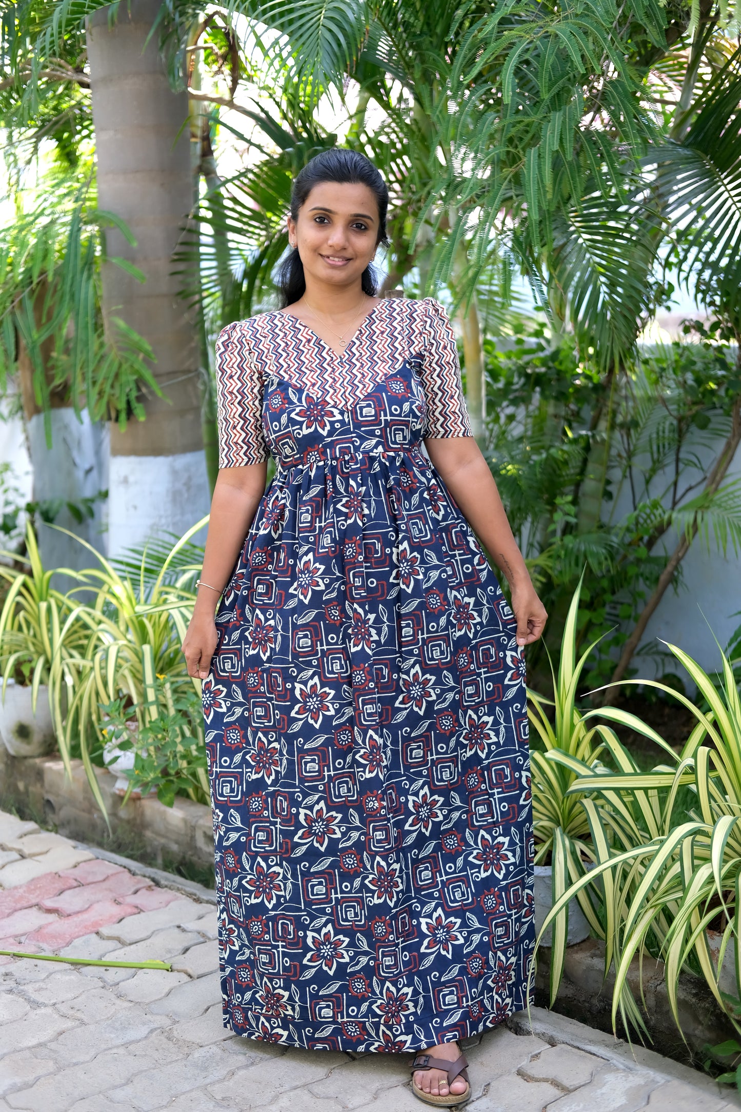 Yamini - Blue High Neck Maxi Nighty