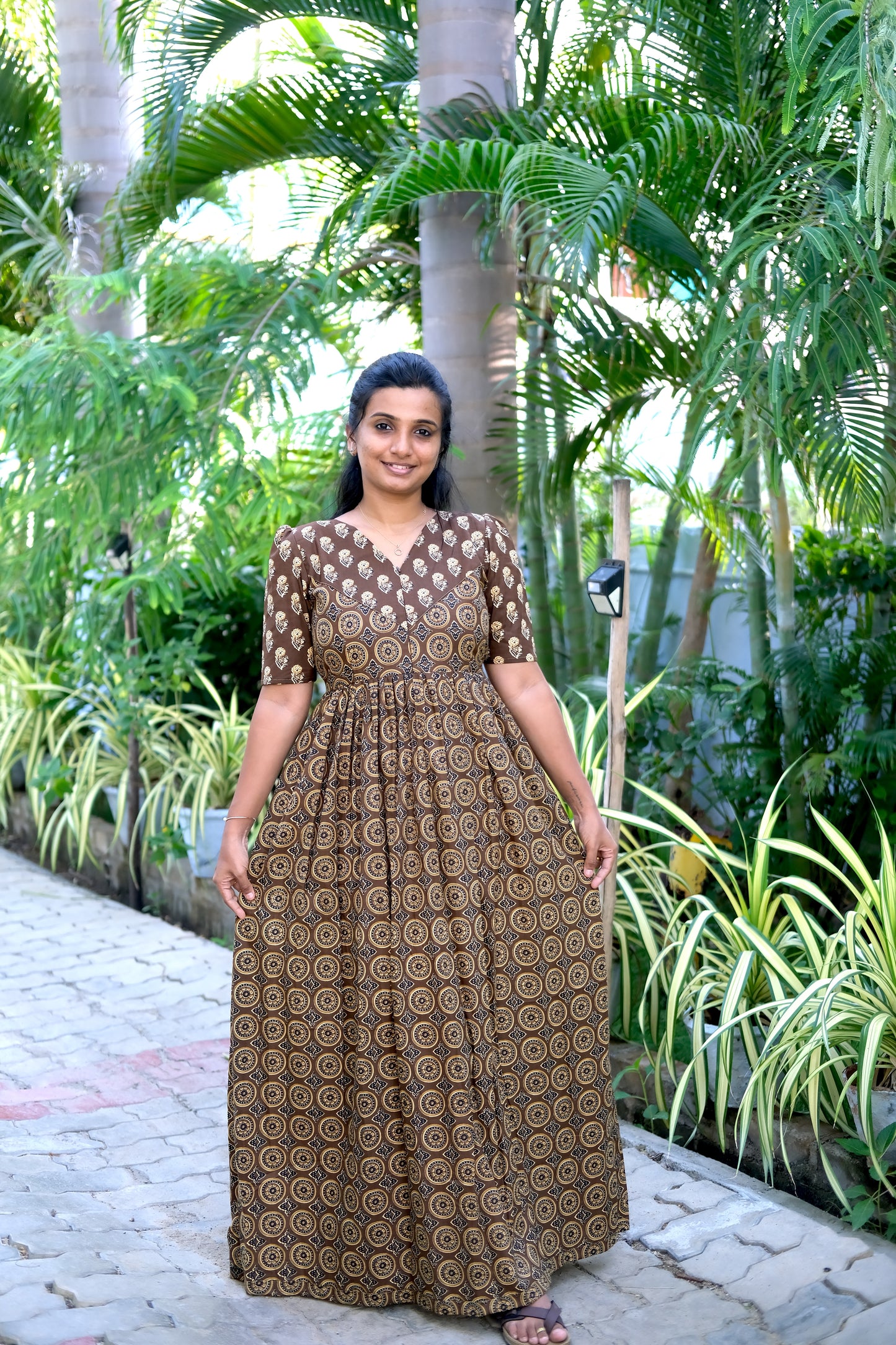 Yamini - Brown High Neck Maxi Nighty