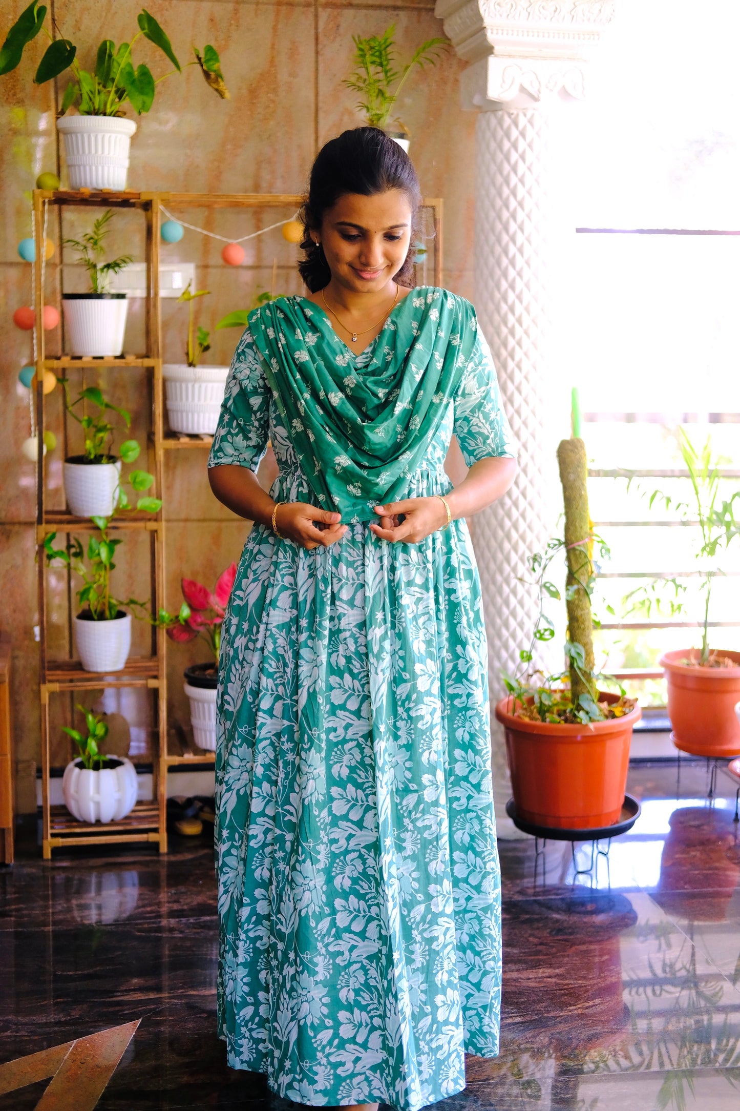 Kaveri - Teal Green Maxi Nighty