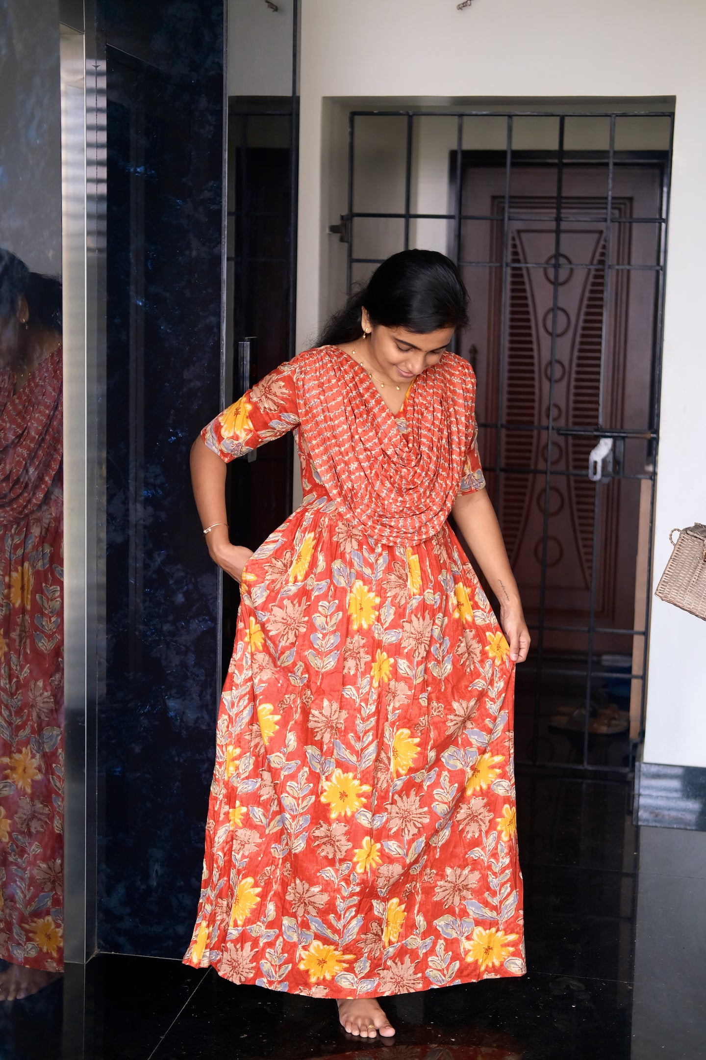 Kaveri - Red Floral Maxi Nighty