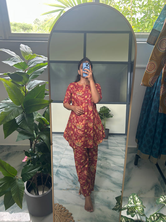 Heera - Red Floral Night Suit