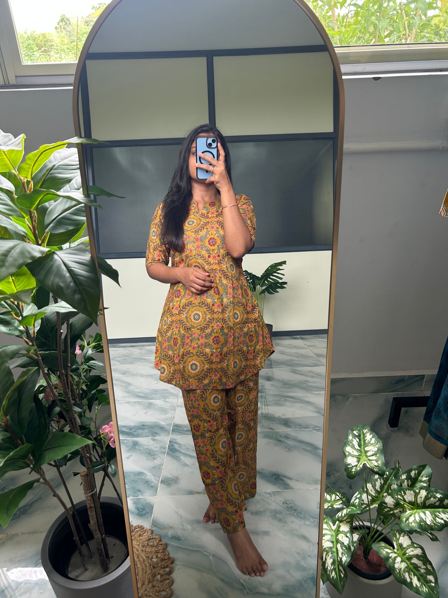 Heera - Mustard Floral Night Suit