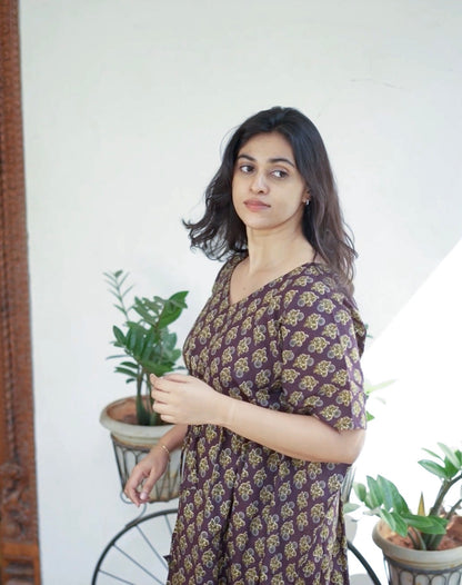 Nila - Dark Purple Kaftan Midi Nighty