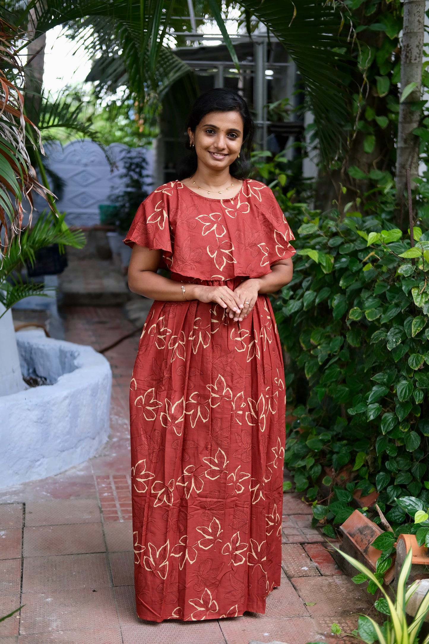 Ganga - Brick Red Detachable Dupatta Maxi Nighty