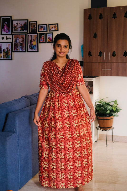 Kaveri - Brick Red Maxi Nighty
