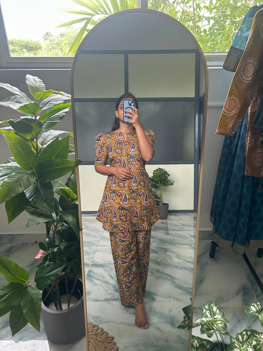 Heera - Mustard Kalamkari Night Suit