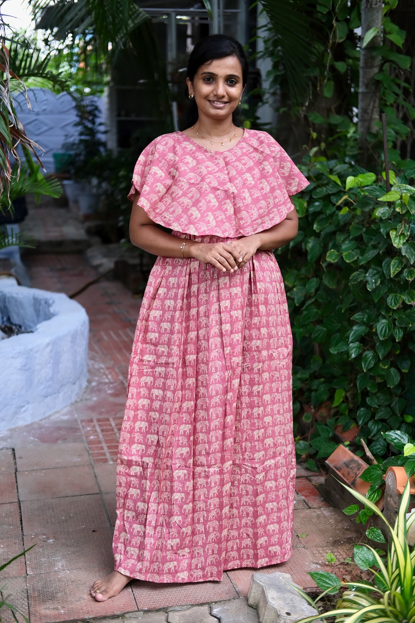 Ganga - Pink Detachable Dupatta Maxi Nighty