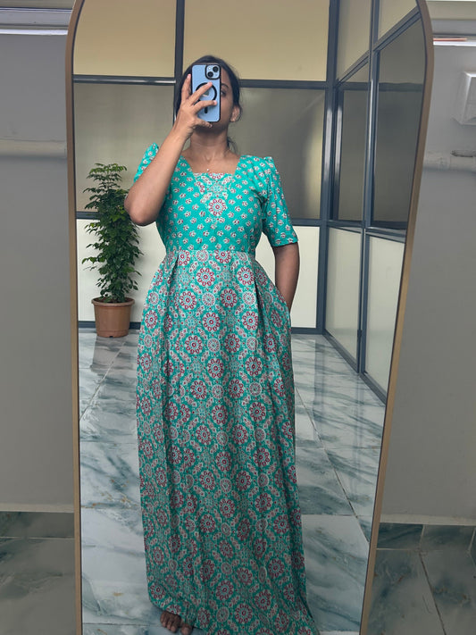 Nisha - Aqua Blue Maxi Nighty