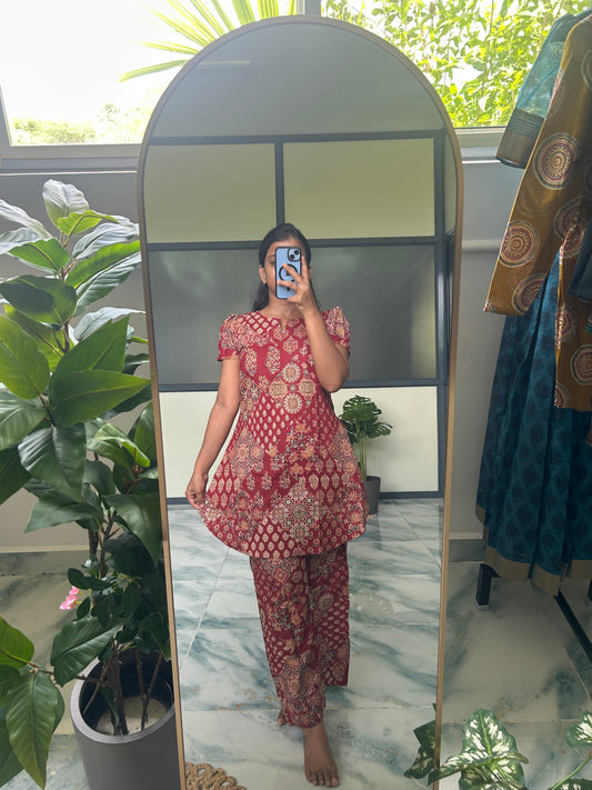 Heera - Red Ajrakh Night Suit