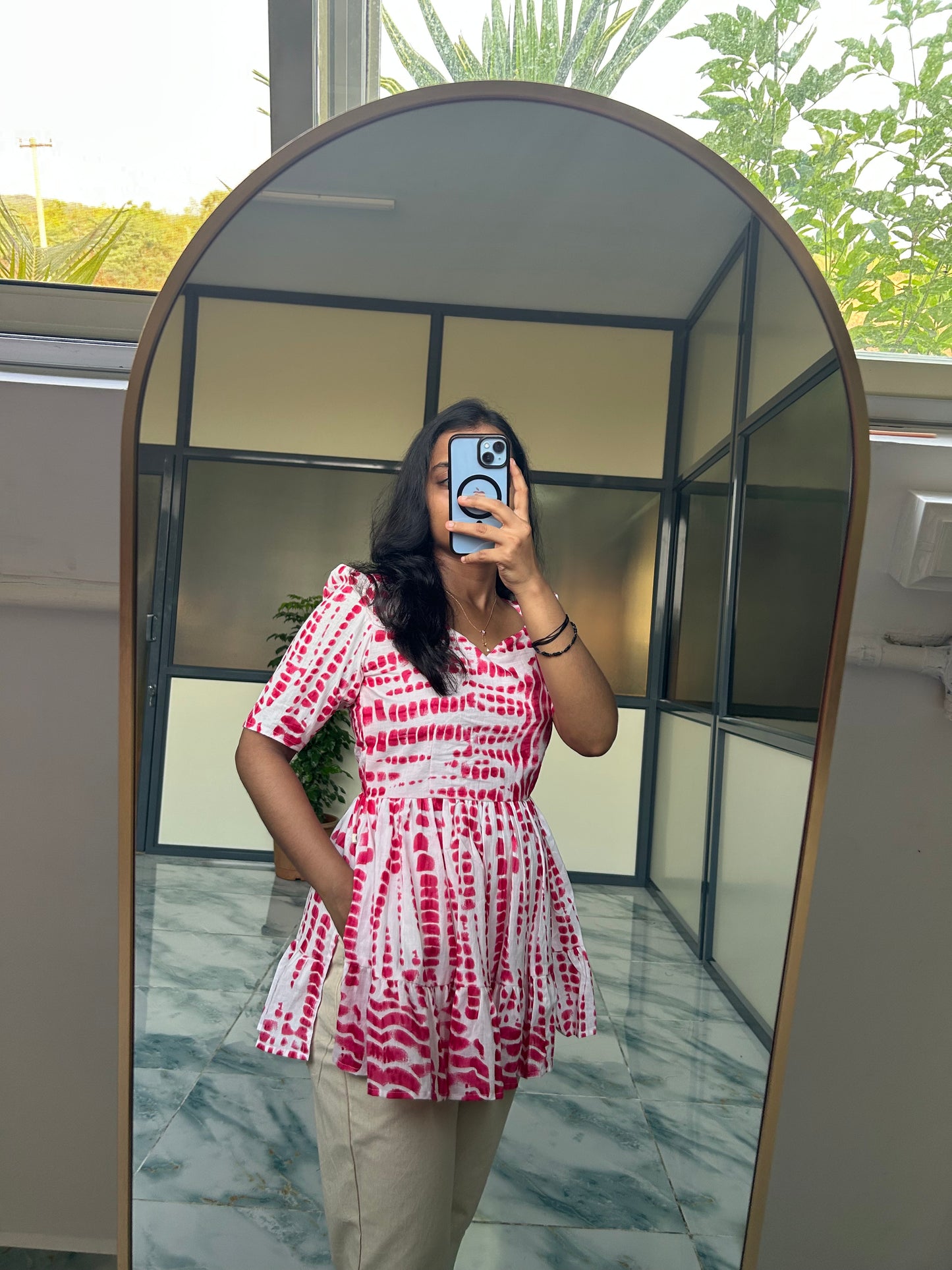 Sara - Pink Nyra Cut Peplum Top