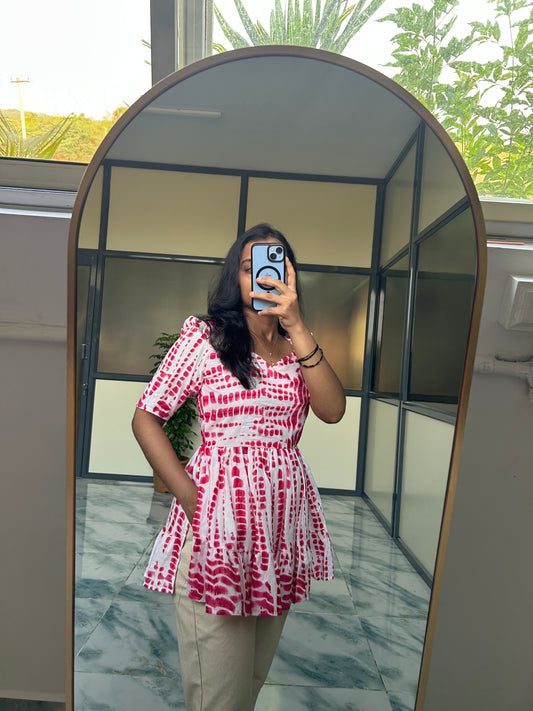 Sara - Pink Nyra Cut Peplum Top