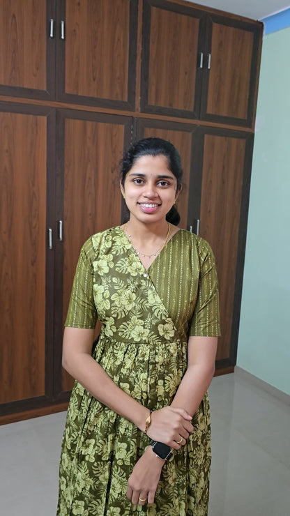 Malar Olive Green Cotton Maxi Nighty - Zipless Comfort Nightwear for Women