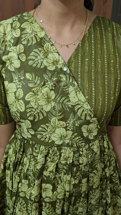 Malar Olive Green Cotton Maxi Nighty - Zipless Comfort Nightwear for Women