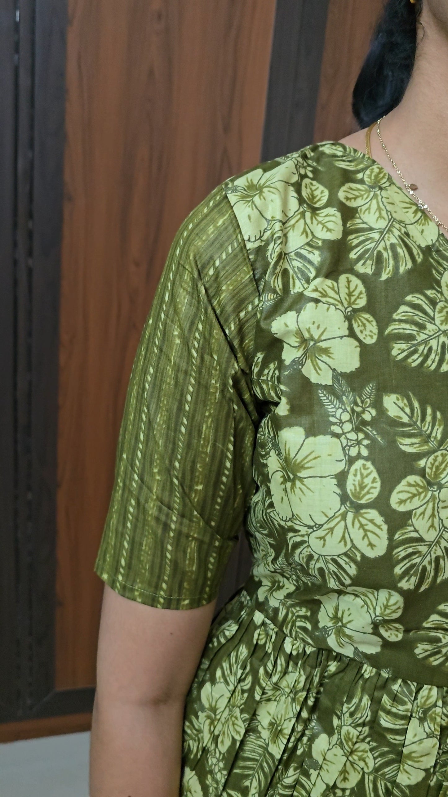 Malar Olive Green Cotton Maxi Nighty - Zipless Comfort Nightwear for Women