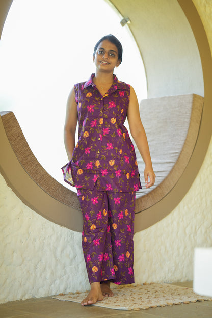 Nidhi - Purple Shirt Style Night Suit