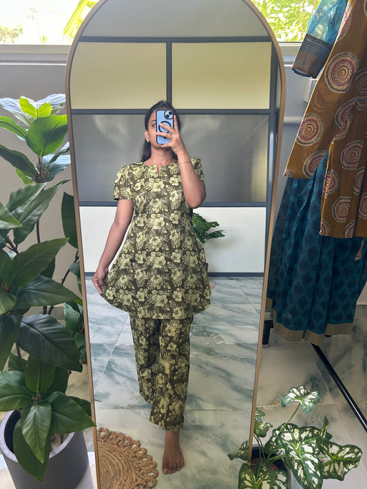 Heera - Olive Green Night Suit