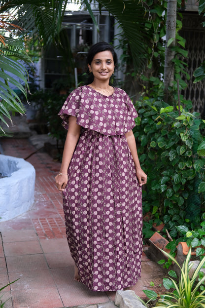 Ganga - Purple Detachable Dupatta Maxi Nighty