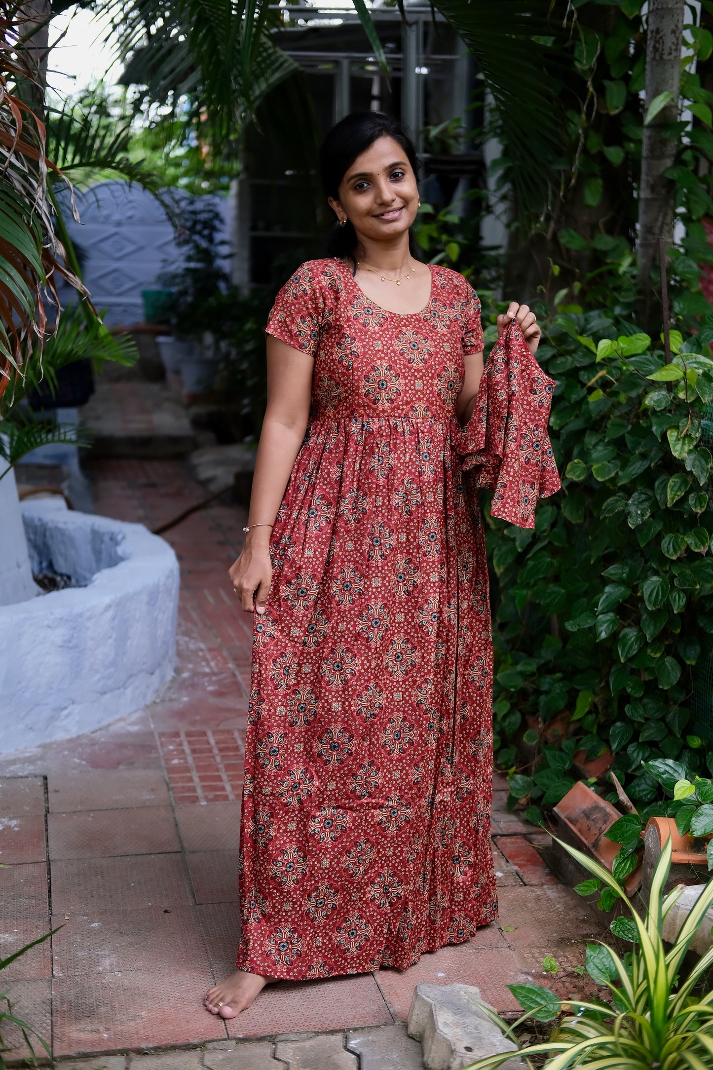 Ganga - Deep Maroon Detachable Dupatta Maxi Nighty