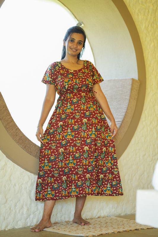 Tanvi - Maroon Tie Nighty