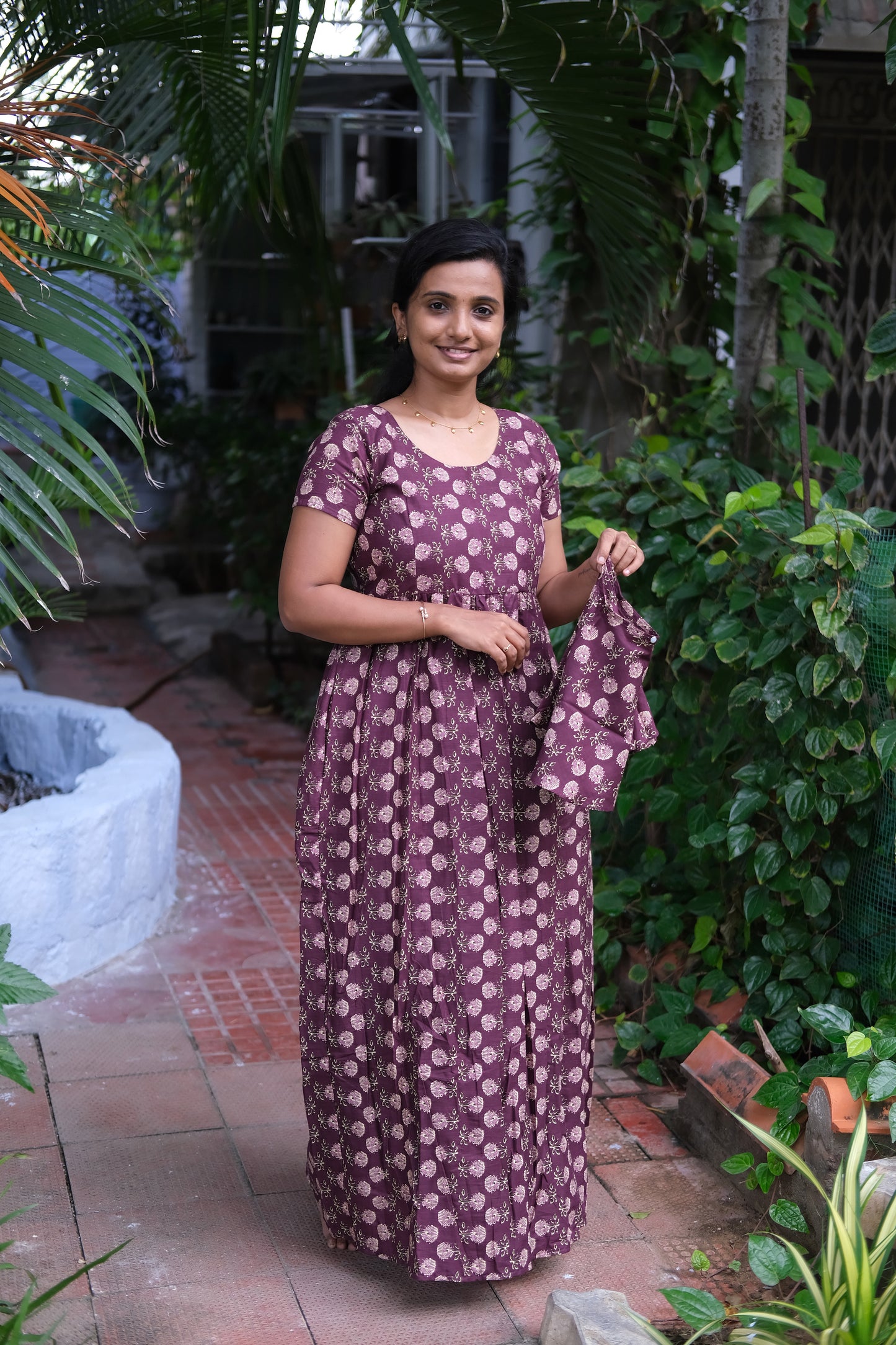 Ganga - Purple Detachable Dupatta Maxi Nighty