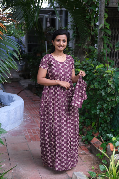 Ganga - Purple Detachable Dupatta Maxi Nighty