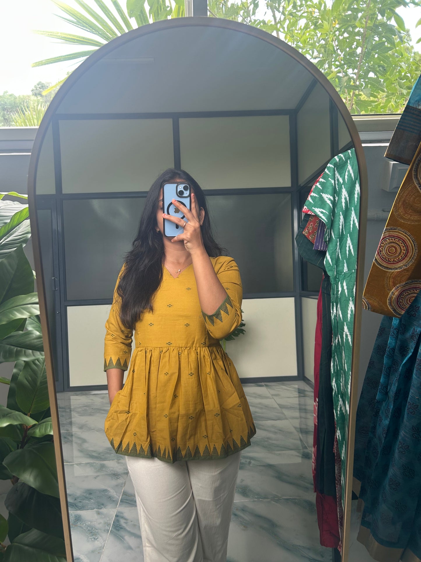 Isha - Mustard Handloom Peplum Top