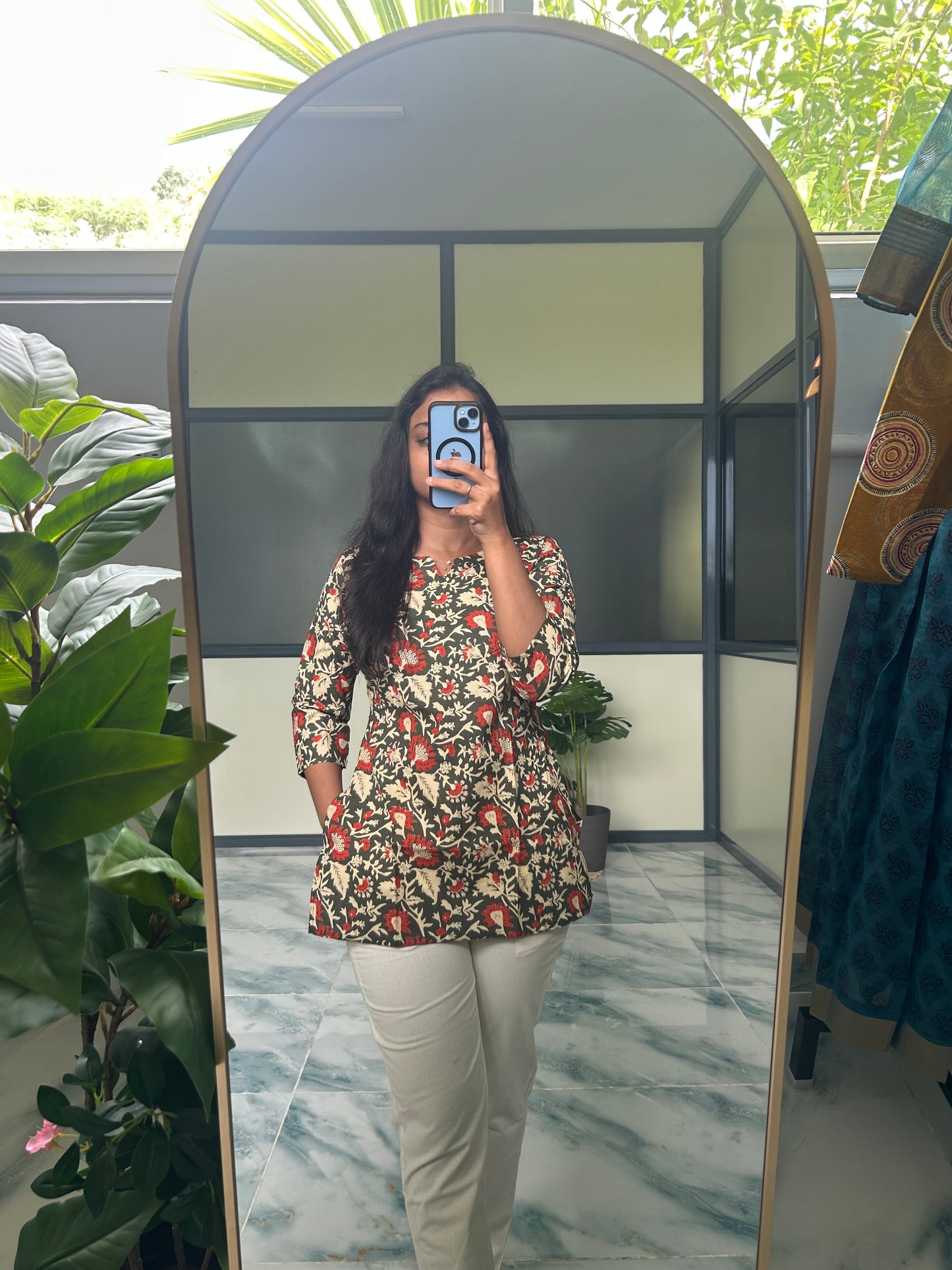 Meena - Olive Green Floral Short Top