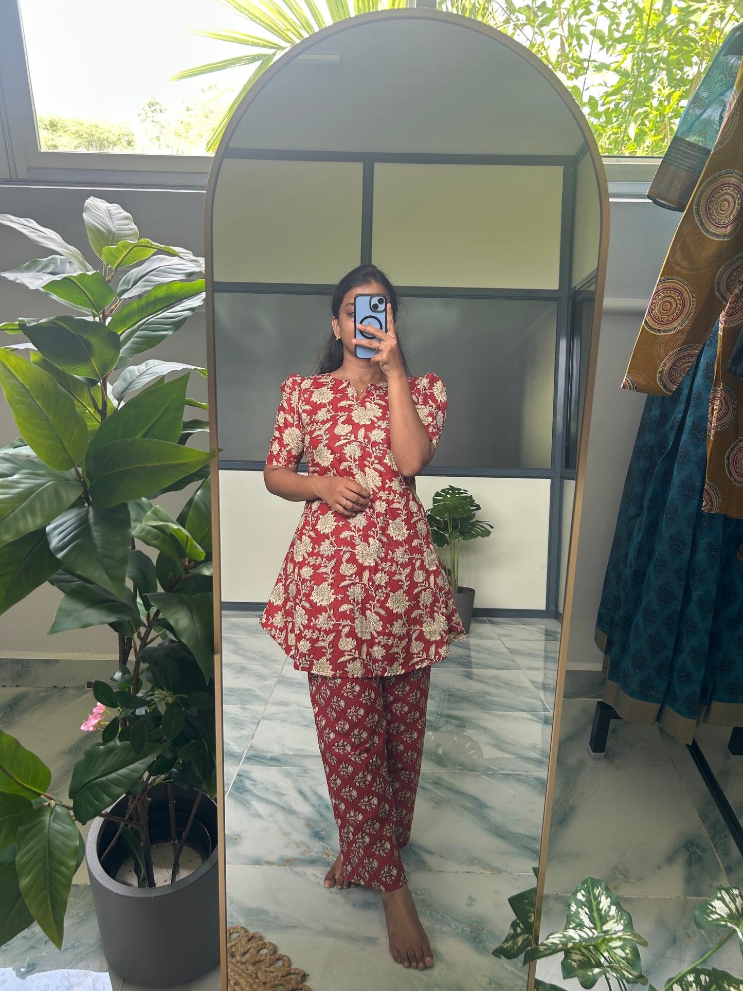 Heera - Maroon Floral Night Suit