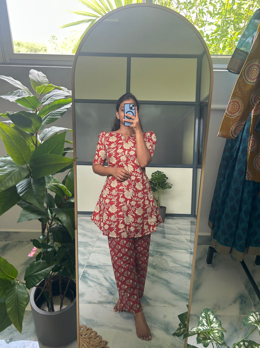 Heera - Maroon Floral Night Suit