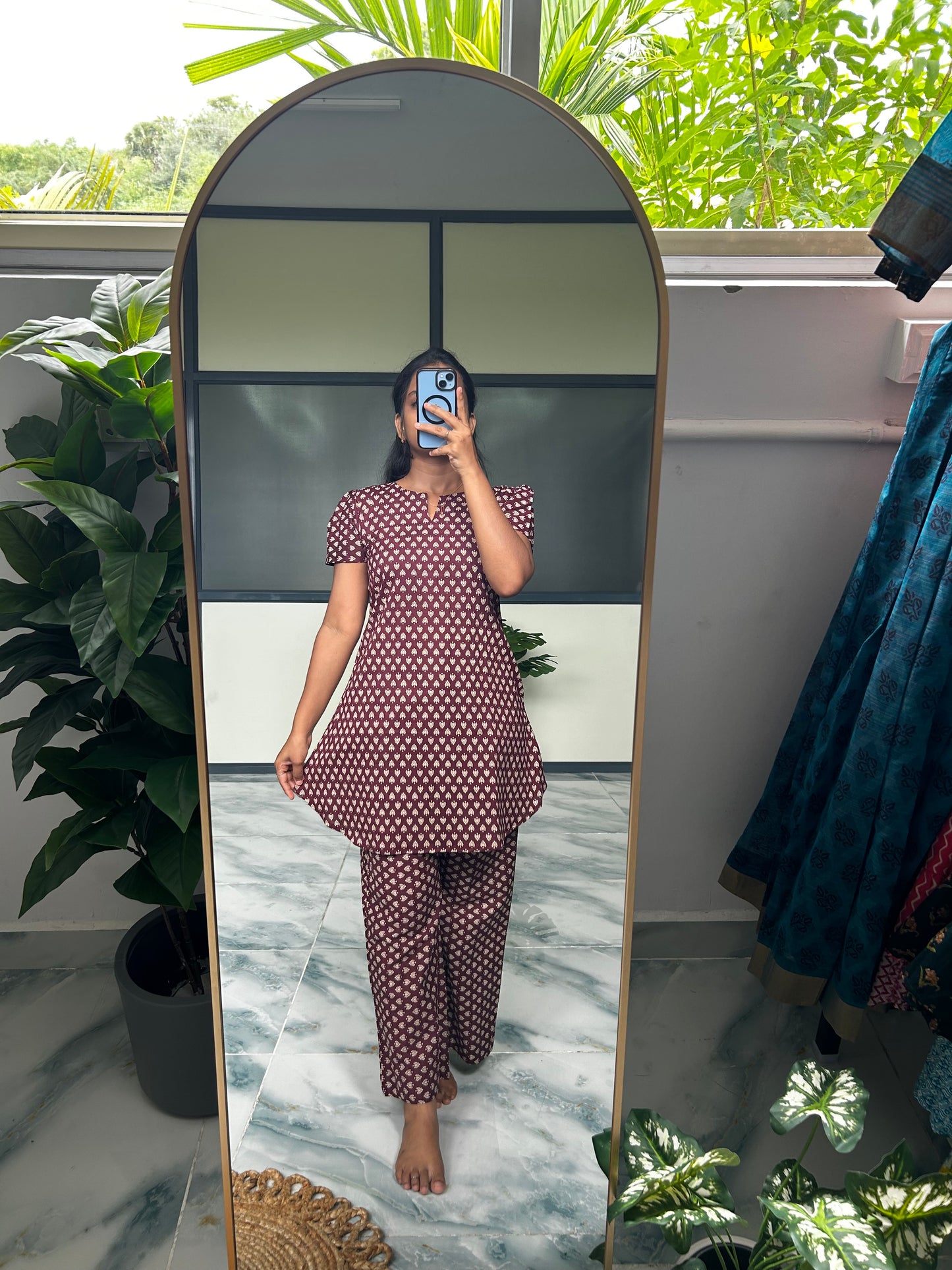 Heera - Dark Wine Night Suit
